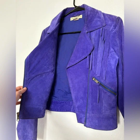 Staring at Stars Genuine Royal Purple Leather Suede Collared Jacket Size Small - Picture 7 of 13